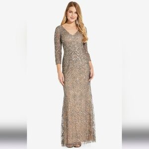 Adrianna Papell Women's Long Beaded Dress New With Tagd